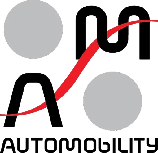 Logo of Automobility featuring stylized letters 'A' and 'M' connected by a red line and grey circles.