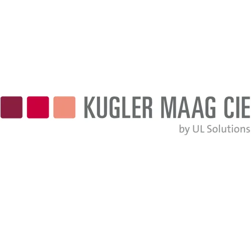 Logo of Kugler Maag Cie by UL Solutions with three colored squares and text.