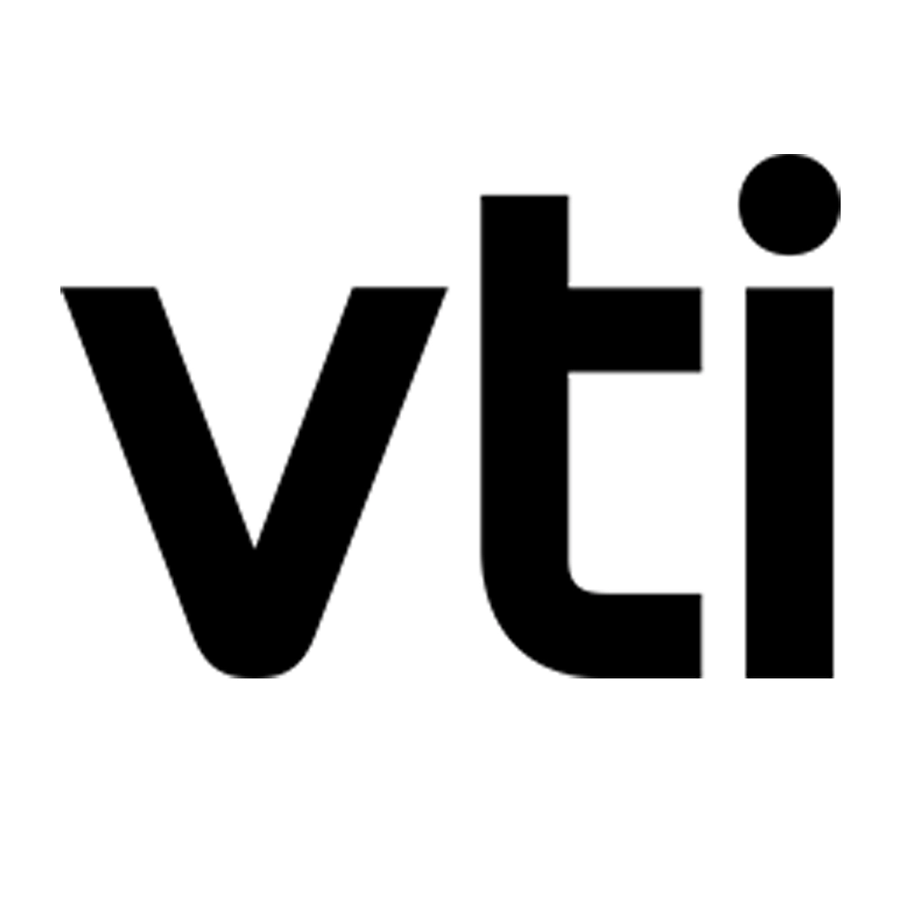 Logo of VTI with bold lowercase letters in black.
