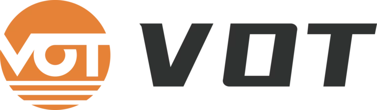 "Logo of VOT with an orange circular design and bold black text."