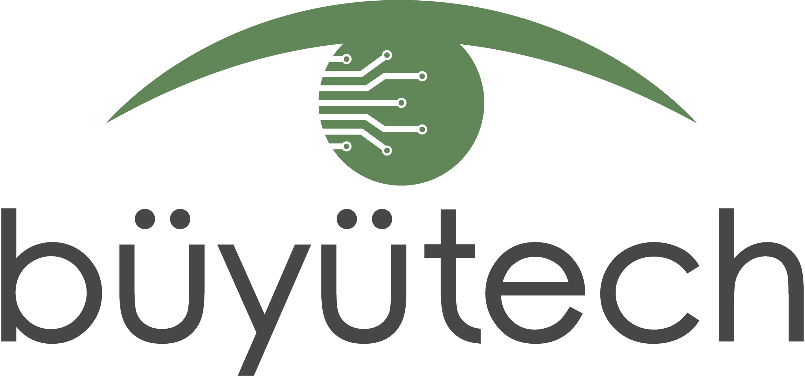 "Logo of Büyütech featuring a green arc, circuit design, and stylized text."