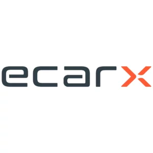 "Logo of ecarx with black text and an orange 'X'."