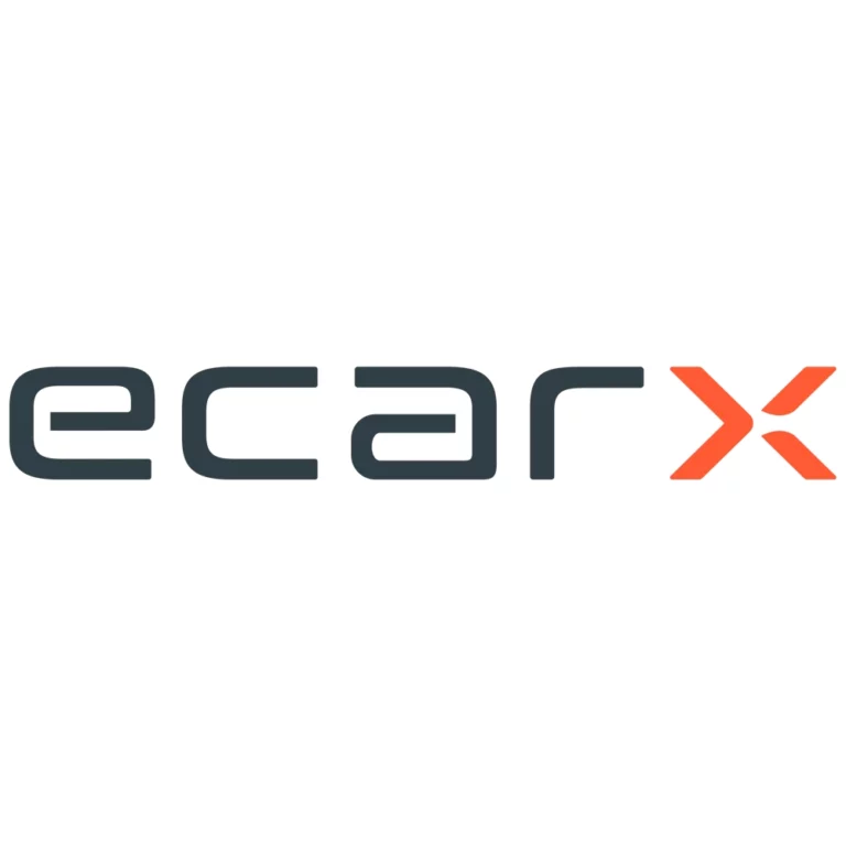 "Logo of ecarx with black text and an orange 'X'."